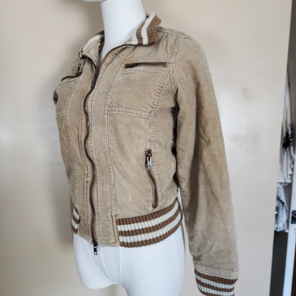 Y2K! Tan/White Striped Corduroy Bomber Jacket, Women's XS - Picture 5 of 10